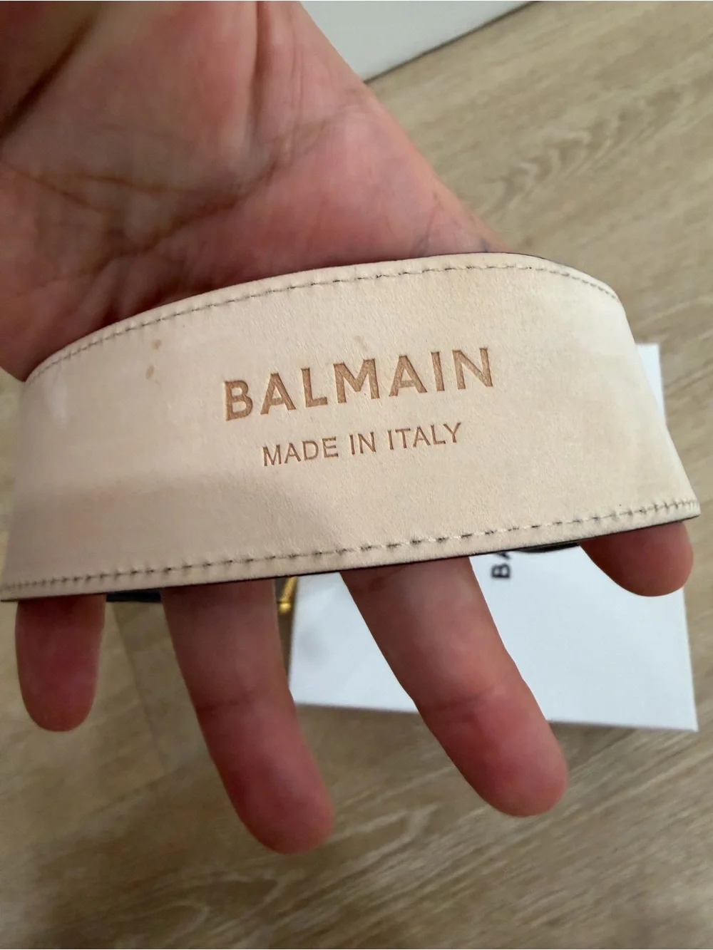 Balmain Black Leather Belt with Gold 'B' Logo Buckle 85 cm